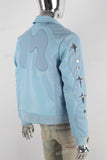 Blue leather patchwork jacket