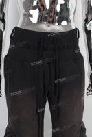 Black acid washed double cargo pants
