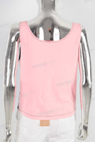 Black and pink patchwork embroidered sleeveless shirt