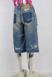 Blue patchwork rhinestone distressed shorts