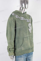Green digital print acid washed hoodie