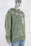 Green digital print acid washed hoodie