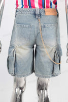 Acid washed cargo embossed shorts