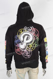 Black digital print zip up hooded jacket