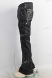 Black patchwork cargo waxed jeans