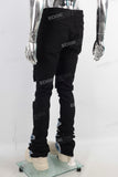 Black patchwork damaged stack jeans