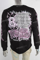 Black digital print raw hem long sleeve t shirt
