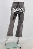 Brown digital print straight jeans women