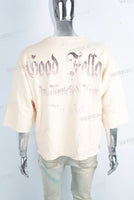 Yellow heavyweight digital print raw hem t shirt