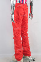 Red damaged patchwork straight jeans