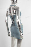 Blue denim shirt and boot cut skirt set