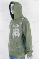 Green digital print acid washed hoodie