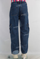 Blue patchwork cargo straight jeans