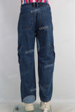 Blue patchwork cargo straight jeans