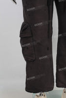 Black acid washed double cargo pants