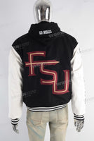 Black embroidered digital print jacket