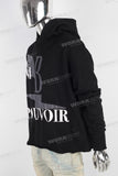 Black digital print raw hem hoodie