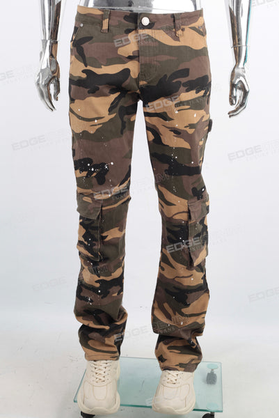 Camouflage cargo paint splatters jeans