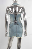 Blue denim shirt and boot cut skirt set