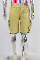 Yellow embroidered boot cut shorts