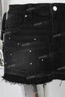 Black rhinestone patchwork boot cut skirt