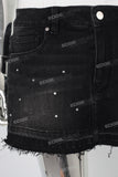 Black rhinestone patchwork boot cut skirt