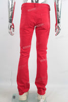 Red embroidered straight boot cut jeans