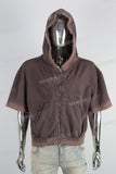 Short acid washed embossed zip up hooded jacket