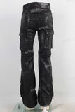 Black patchwork cargo waxed jeans