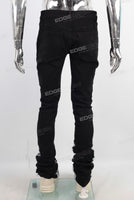 Black patchwork damaged stack jeans