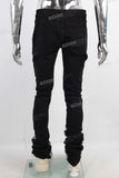 Black patchwork damaged stack jeans