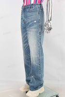 Blue damaged acid washed baggy jeans