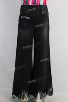 Black patchwork wide leg flare distress bottom jeans