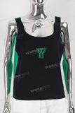 Black and green patchwork embroidered sleeveless shirt