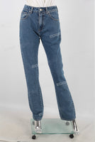 Blue digital print straight jeans women