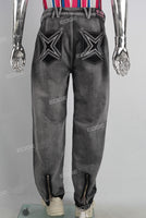 Black acid washed patchwork boot cut jeans