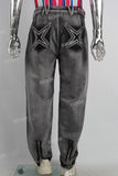 Black acid washed patchwork boot cut jeans