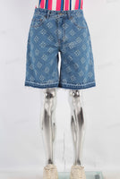 Blue laser baggy boot cut shorts