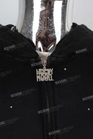 Black rhinestone zip up hooded jacket