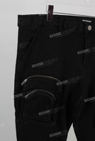 Black embroidered cargo jeans