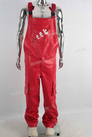 Red leather embroidered strap cargo pants
