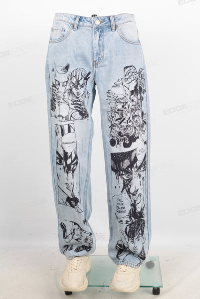 Blue screen print straight jeans