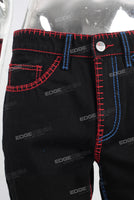 Contrast stitching stack boot cut jeans