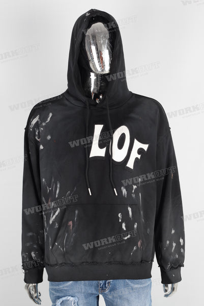 Acid washed embroidered paint splatters hoodie