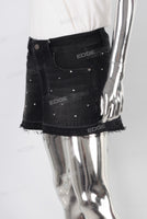 Black rhinestone patchwork boot cut skirt