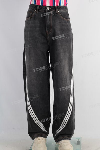 Black patchwork straight jeans