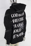 Black digital print raw hem hoodie