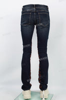 Dark Blue Brown Gothic Embroidered Skinny Jeans