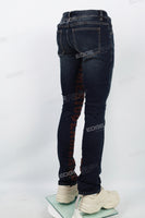 Dark Blue Brown Gothic Embroidered Skinny Jeans