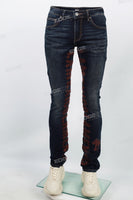 Dark Blue Brown Gothic Embroidered Skinny Jeans